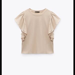 Zara Beige Ruffle Sleeve Tee